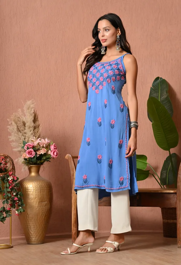 Syrish_Handcrafted_Chikankari_Rayon_Sleeveless_Kurta_�_Blue