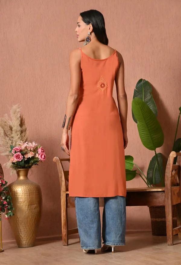 Syrish_Handcrafted_Chikankari_Rayon_Sleeveless_Kurta_�_Orange