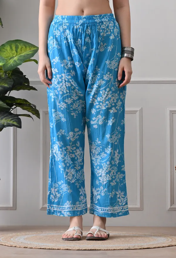 Hand_Embroidered_Chikankari_Mulmul_Plazo_Set-Blue