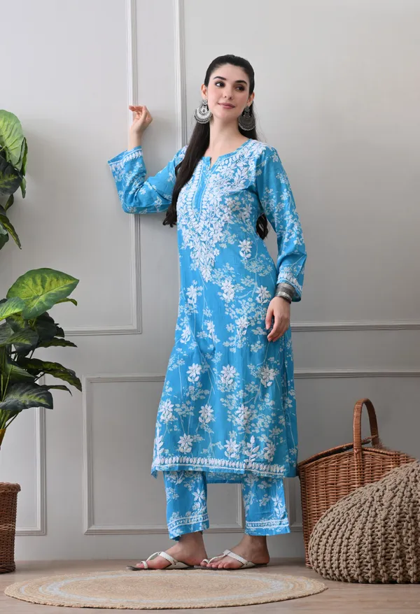 Hand_Embroidered_Chikankari_Mulmul_Plazo_Set-Blue
