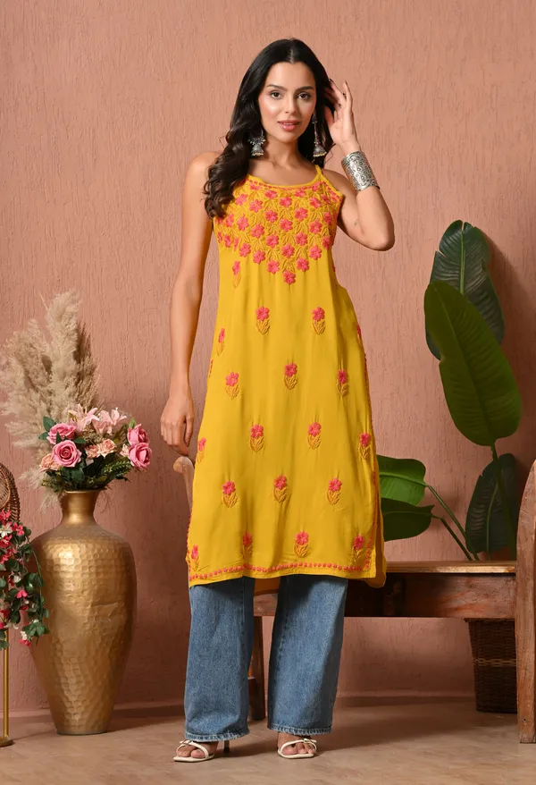 Syrish_Handcrafted_Chikankari_Rayon_Sleeveless_Kurta_�_Yellow