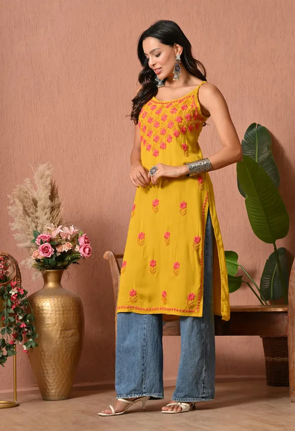 Syrish_Handcrafted_Chikankari_Rayon_Sleeveless_Kurta_�_Yellow