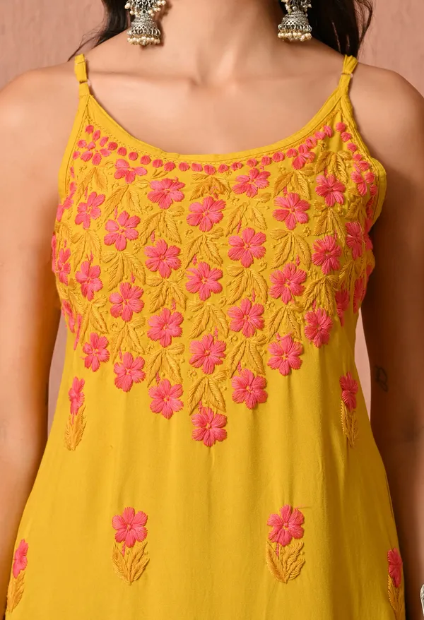 Syrish_Handcrafted_Chikankari_Rayon_Sleeveless_Kurta_�_Yellow