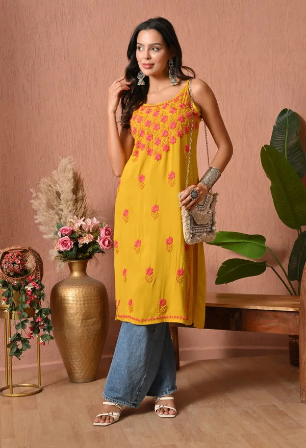 Syrish_Handcrafted_Chikankari_Rayon_Sleeveless_Kurta_�_Yellow