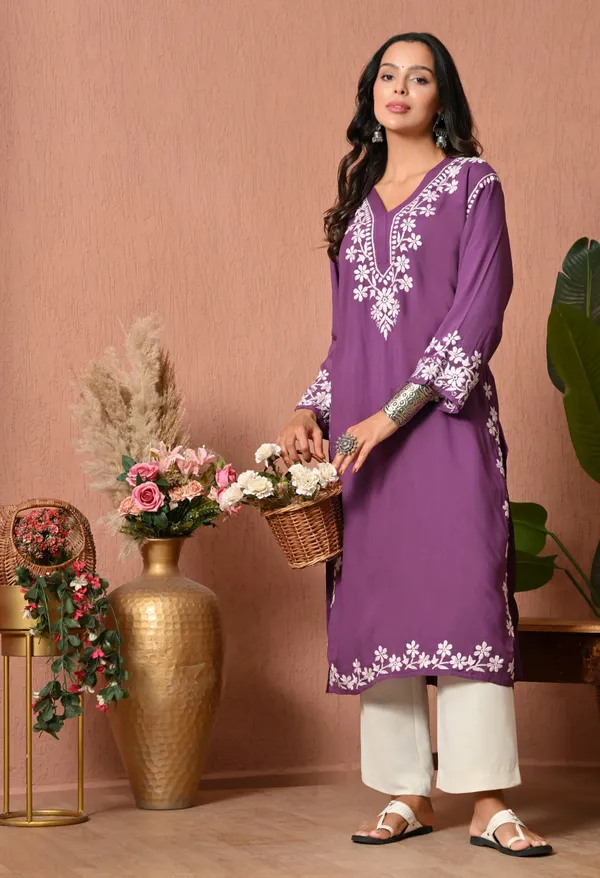 Syrish_Elegance_Handcrafted_Rayon_Chikankari_Kurta-Purple