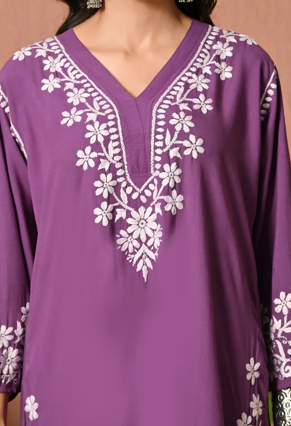 Syrish_Elegance_Handcrafted_Rayon_Chikankari_Kurta-Purple