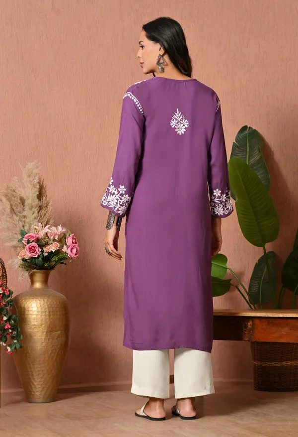 Syrish_Elegance_Handcrafted_Rayon_Chikankari_Kurta-Purple