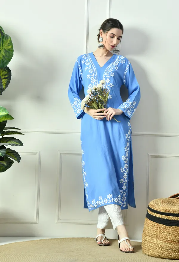 Sky_Blue_Hand_Embroidered_Rayon_Chikankari_Straight_Kurta