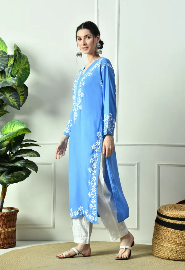 Sky_Blue_Hand_Embroidered_Rayon_Chikankari_Straight_Kurta