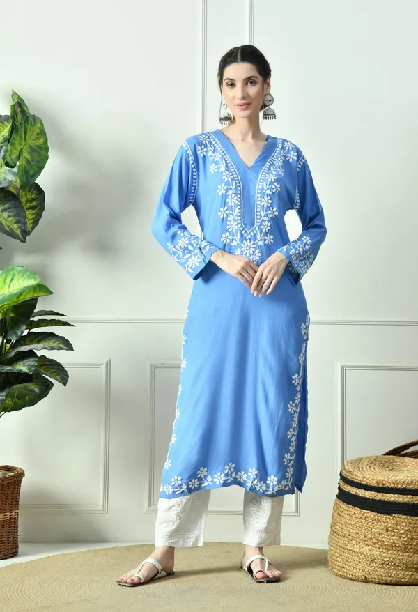 Sky_Blue_Hand_Embroidered_Rayon_Chikankari_Straight_Kurta
