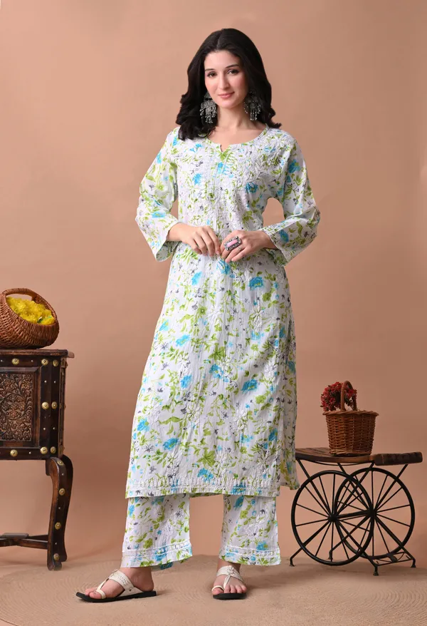 Syrish_White_&_Blue_Floral_Hand-Embroidered_Chikankari_Mulmul_Kurta_Set