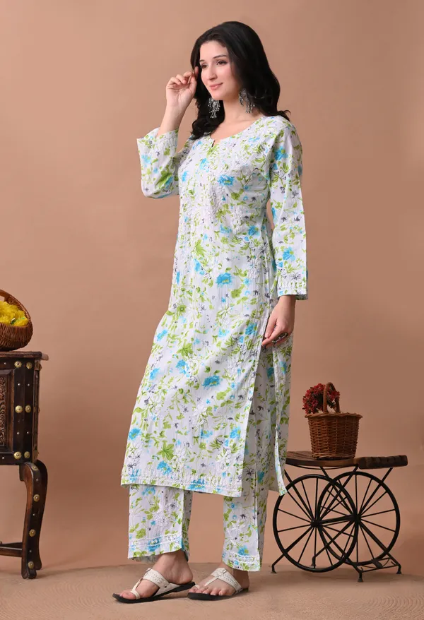 Syrish_White_&_Blue_Floral_Hand-Embroidered_Chikankari_Mulmul_Kurta_Set