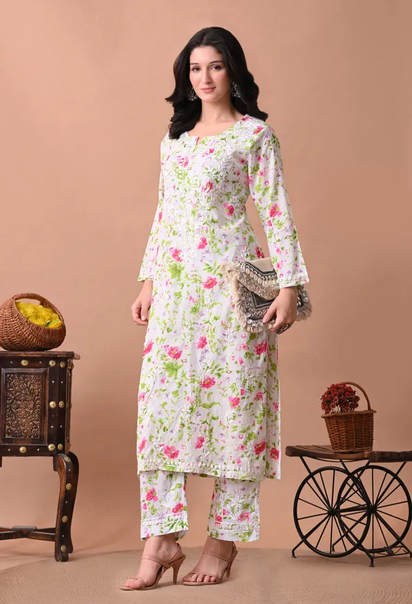 Syrish_White_&_Pink_Floral_Hand-Embroidered_Chikankari_Mulmul_Kurta_Set