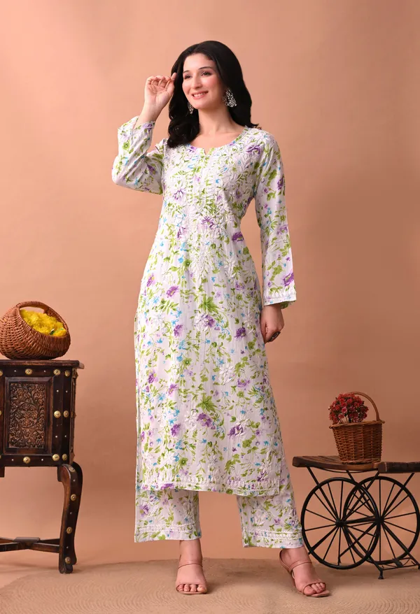 Syrish_White_&_Purple_Floral_Hand-Embroidered_Chikankari_Mulmul_Kurta_Set