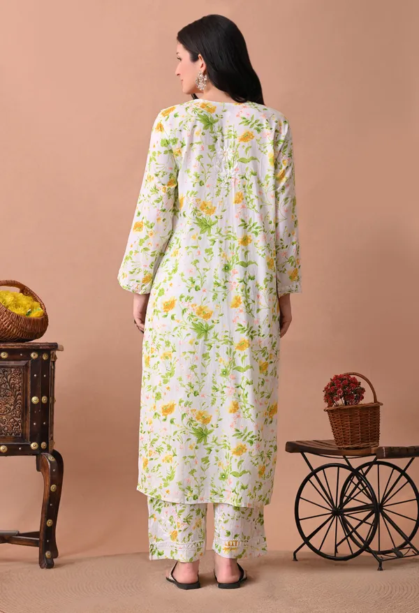 Syrish_White_&_Yellow_Floral_Hand-Embroidered_Chikankari_Mulmul_Kurta_Set