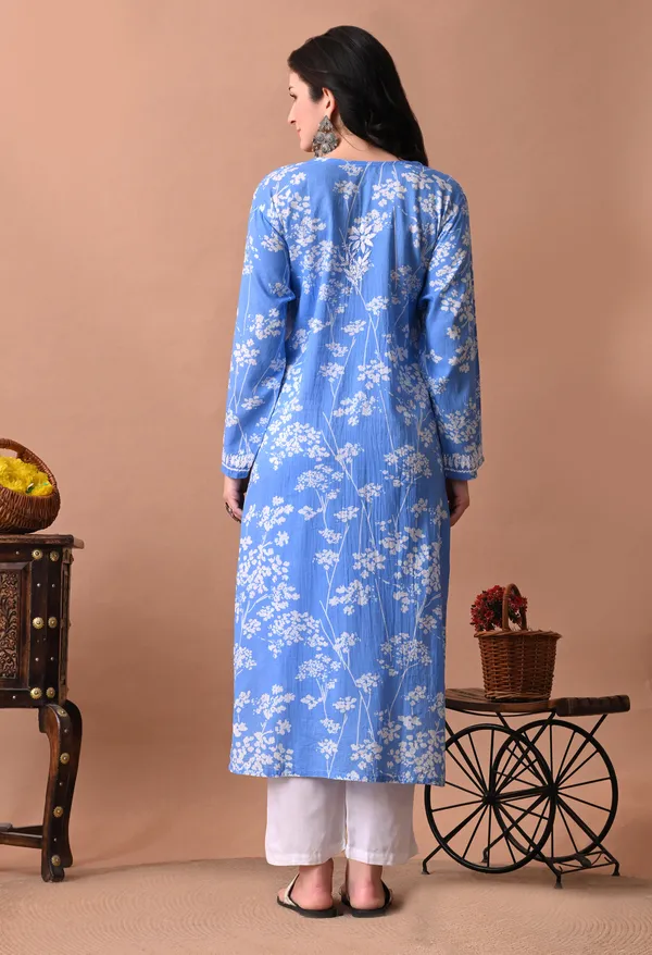 Syrish_Meher_Blue_Chikankari_Straight_Kurta