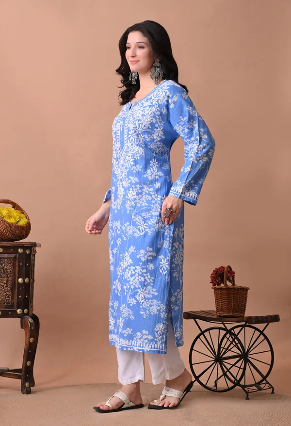 Syrish_Meher_Blue_Chikankari_Straight_Kurta