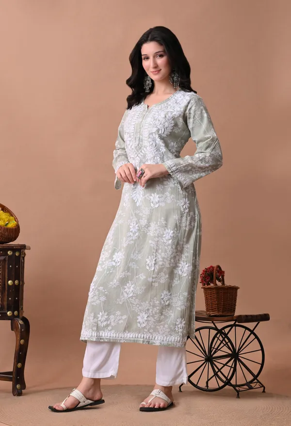 Syrish_Meher_Green_Chikankari_Straight_Kurta