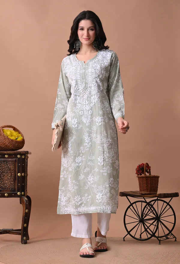 Syrish_Meher_Green_Chikankari_Straight_Kurta