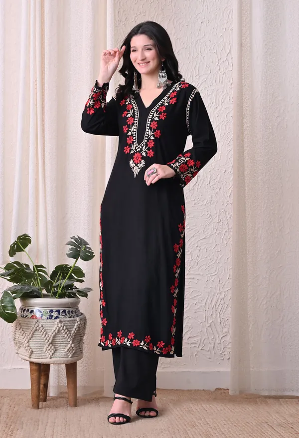 Syrish_Elegance_Handcrafted_Rayon_Chikankari_Kurta-_Red
