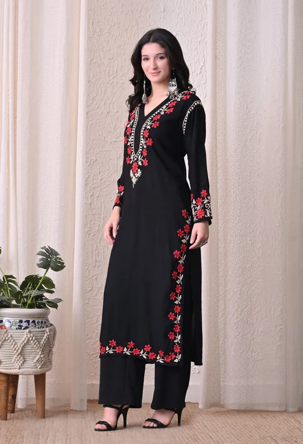 Syrish_Elegance_Handcrafted_Rayon_Chikankari_Kurta-_Red