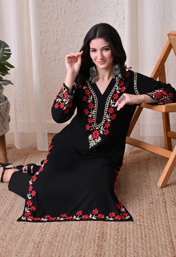 Syrish_Elegance_Handcrafted_Rayon_Chikankari_Kurta-_Red