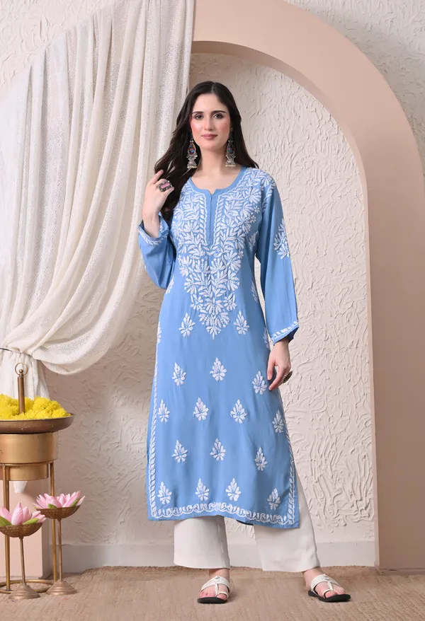 Syrish_Elegance_Handcrafted_Rayon_Chikankari_Kurta-_Blue