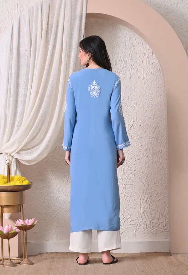 Syrish_Elegance_Handcrafted_Rayon_Chikankari_Kurta-_Blue