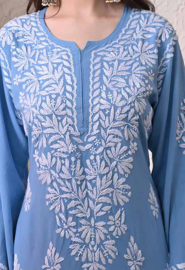 Syrish_Elegance_Handcrafted_Rayon_Chikankari_Kurta-_Blue