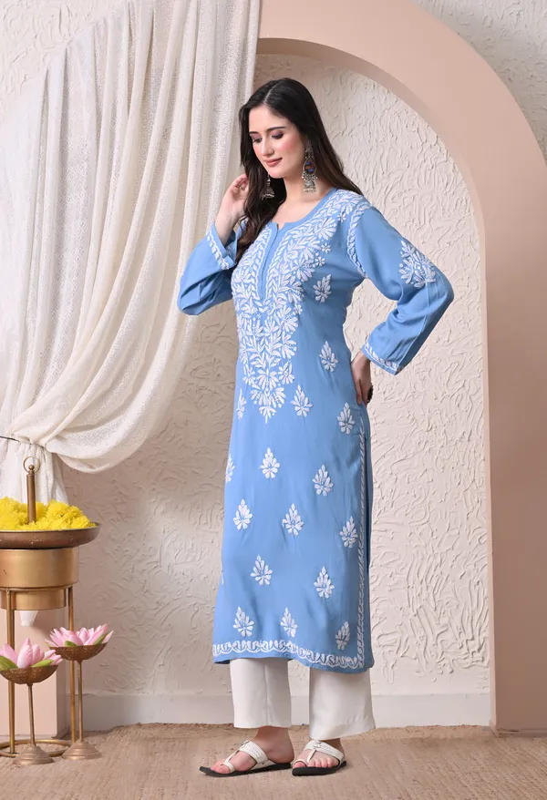 Syrish_Elegance_Handcrafted_Rayon_Chikankari_Kurta-_Blue