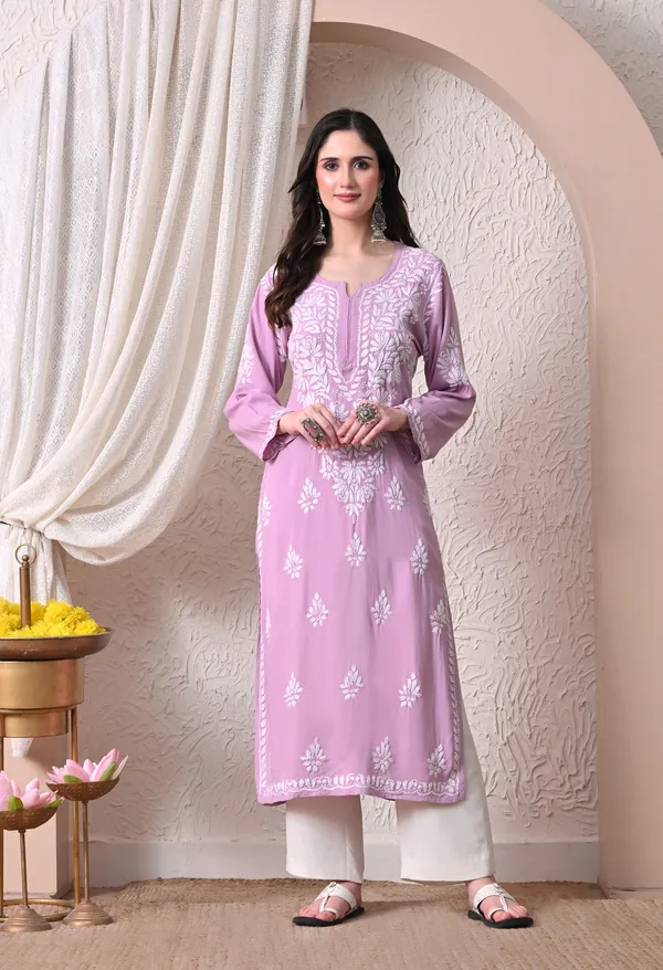 Syrish_Elegance_Handcrafted_Rayon_Chikankari_Kurta-_Lavender