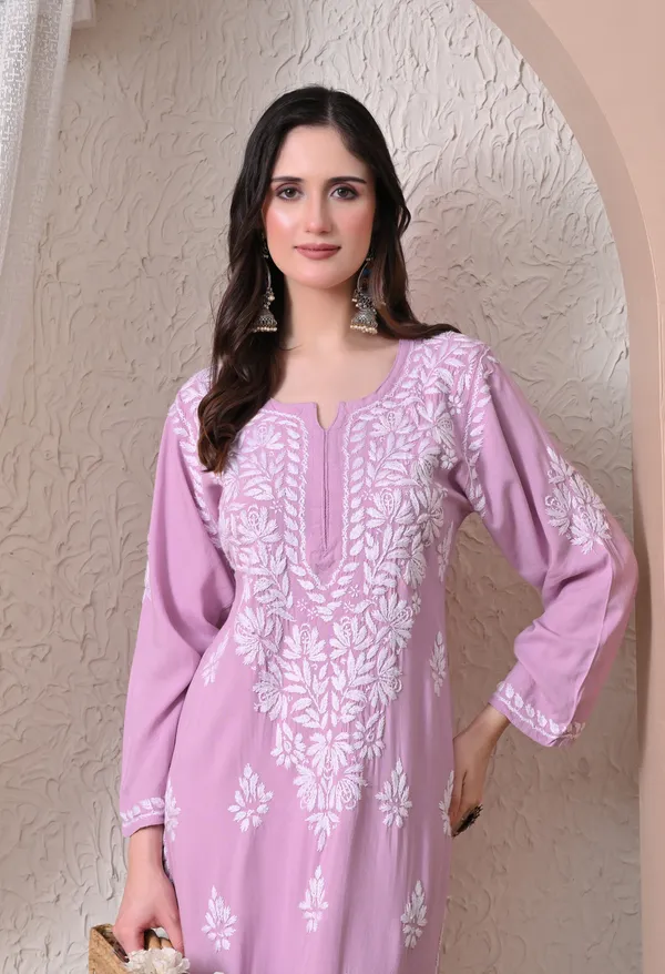 Syrish_Elegance_Handcrafted_Rayon_Chikankari_Kurta-_Lavender