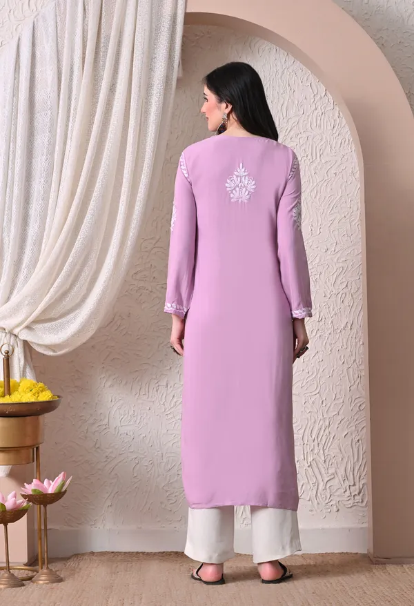 Syrish_Elegance_Handcrafted_Rayon_Chikankari_Kurta-_Lavender