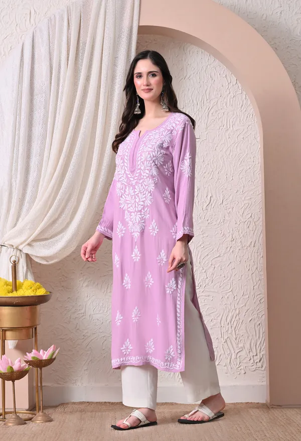 Syrish_Elegance_Handcrafted_Rayon_Chikankari_Kurta-_Lavender