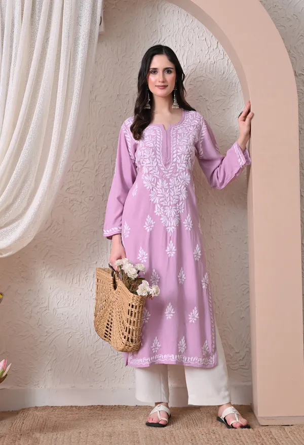 Syrish_Elegance_Handcrafted_Rayon_Chikankari_Kurta-_Lavender