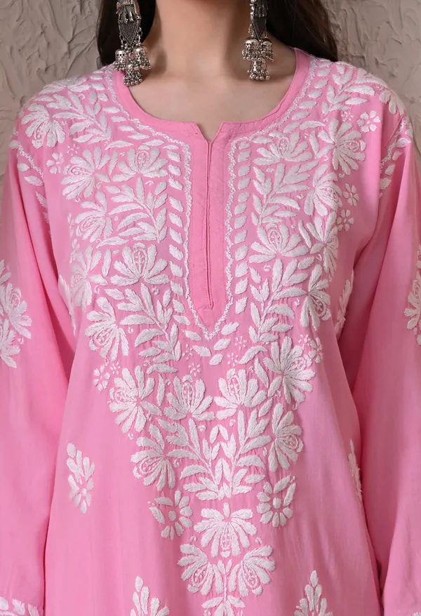 Syrish_Elegance_Handcrafted_Rayon_Chikankari_Kurta-_Pink