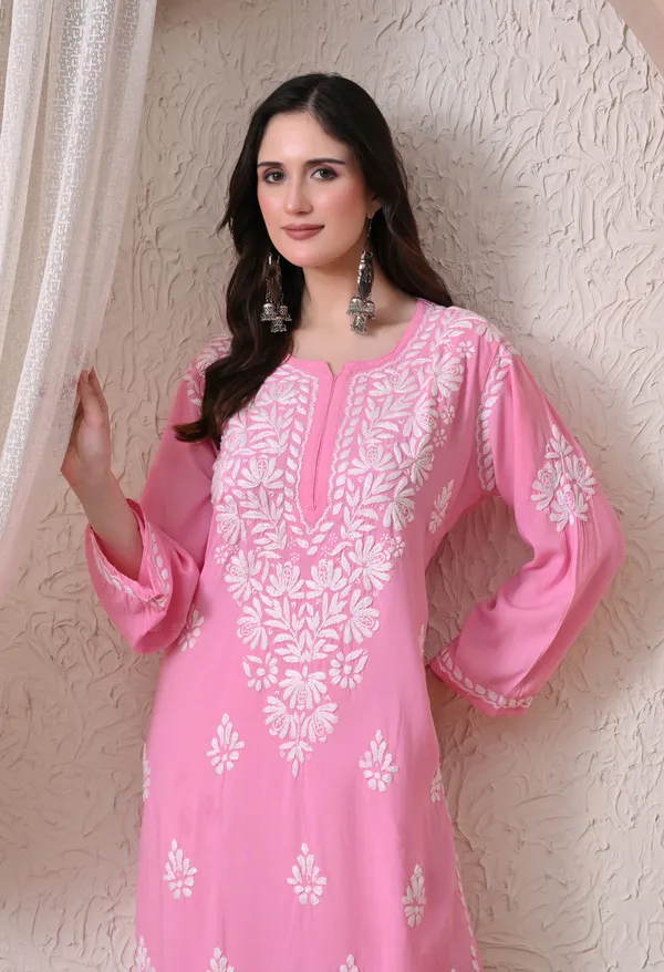 Syrish_Elegance_Handcrafted_Rayon_Chikankari_Kurta-_Pink