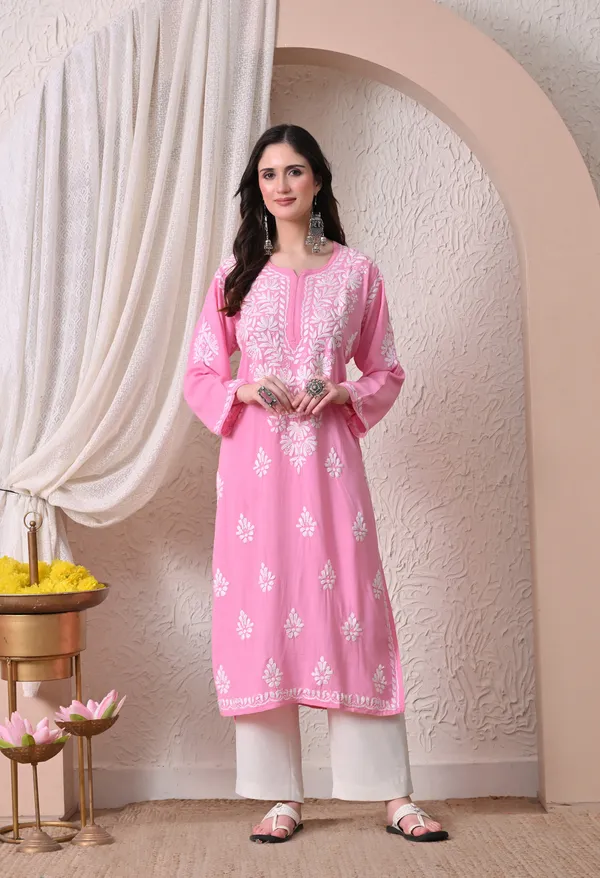 Syrish_Elegance_Handcrafted_Rayon_Chikankari_Kurta-_Pink