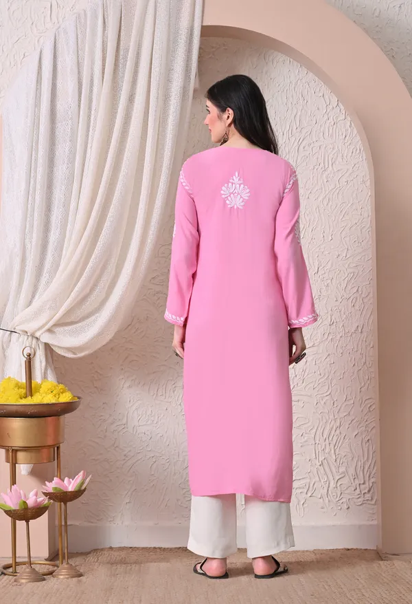 Syrish_Elegance_Handcrafted_Rayon_Chikankari_Kurta-_Pink