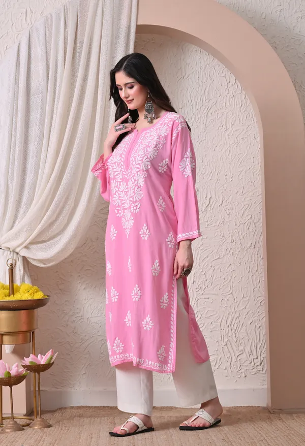 Syrish_Elegance_Handcrafted_Rayon_Chikankari_Kurta-_Pink