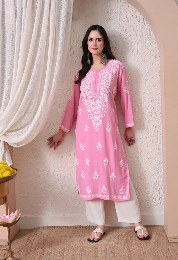 Syrish_Elegance_Handcrafted_Rayon_Chikankari_Kurta-_Pink