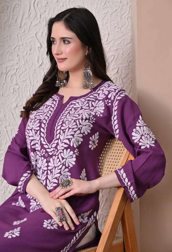 Syrish_Elegance_Handcrafted_Rayon_Chikankari_Kurta-_Purple