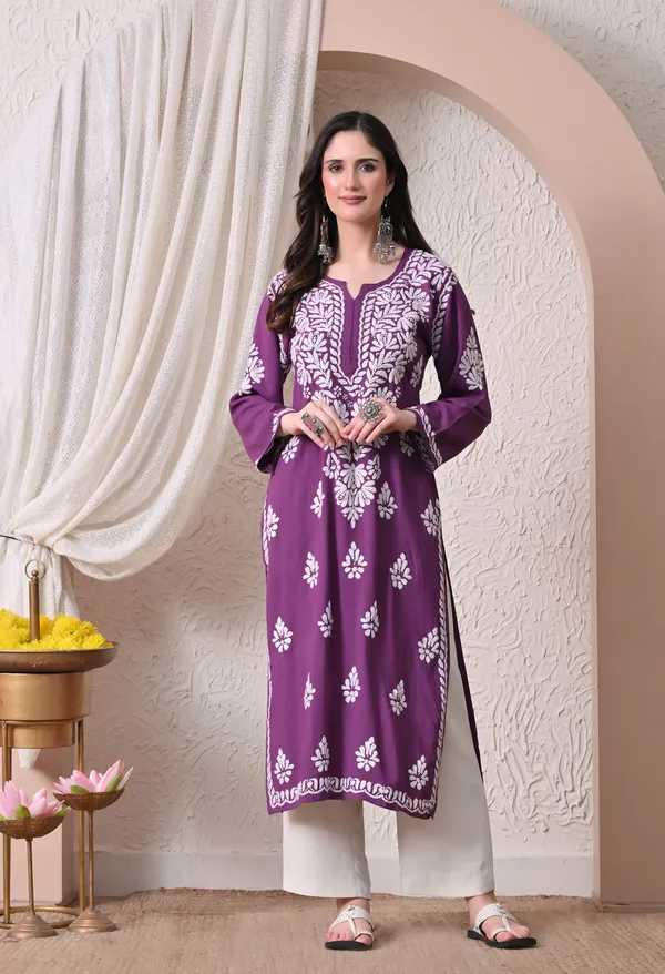 Syrish_Elegance_Handcrafted_Rayon_Chikankari_Kurta-_Purple