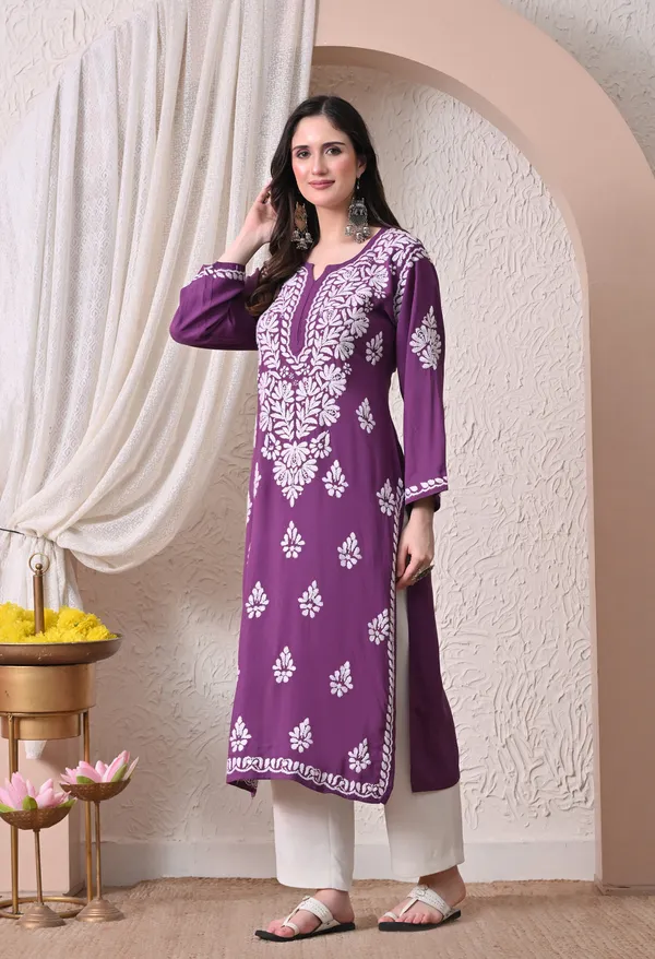 Syrish_Elegance_Handcrafted_Rayon_Chikankari_Kurta-_Purple