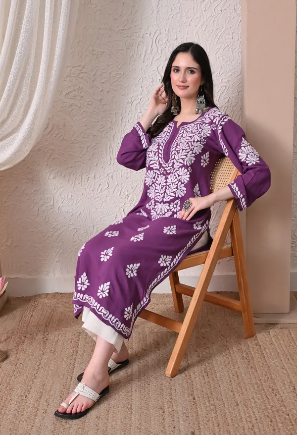Syrish_Elegance_Handcrafted_Rayon_Chikankari_Kurta-_Purple