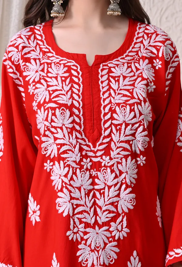 Syrish_Elegance_Handcrafted_Rayon_Chikankari_Kurta-_Red