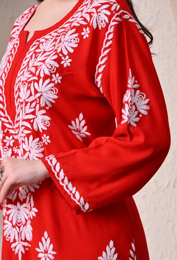 Syrish_Elegance_Handcrafted_Rayon_Chikankari_Kurta-_Red