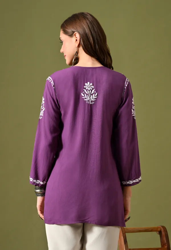 Lucknowi_Chikankari_Short_Kurta_in_Rayon_-_Mauve