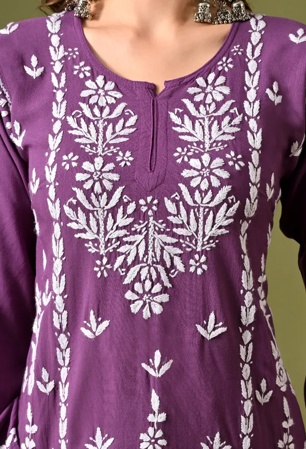 Lucknowi_Chikankari_Short_Kurta_in_Rayon_-_Mauve