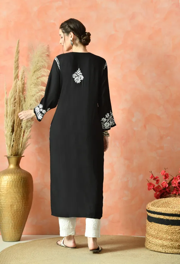 Hand-Embroidered_Chikankari_Rayon_Straight_Kurta_�_Black